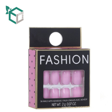 Wholesale Low Price Art Paper Foldable CMYK Handmade Cosmetics False Nail Packaging Hanging Box With Plastic Tray